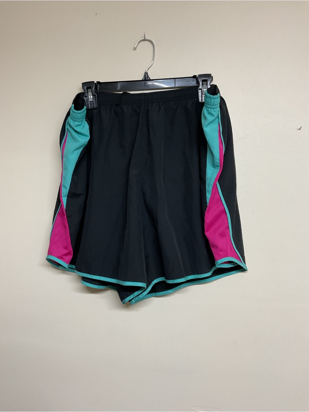 Nike Black Athletic Shorts with Teal Trim and Magenta Panels